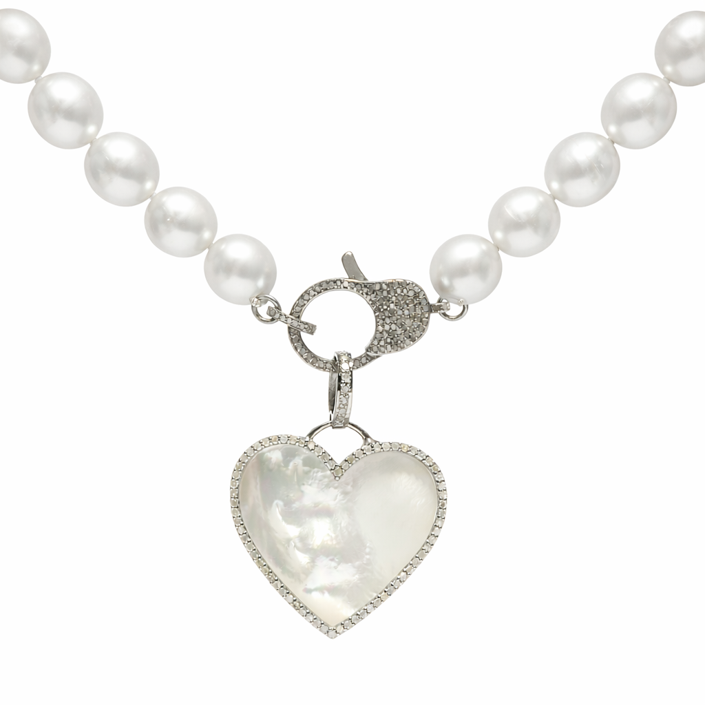 White Freshwater Pearl with Diamond Closure - Medium