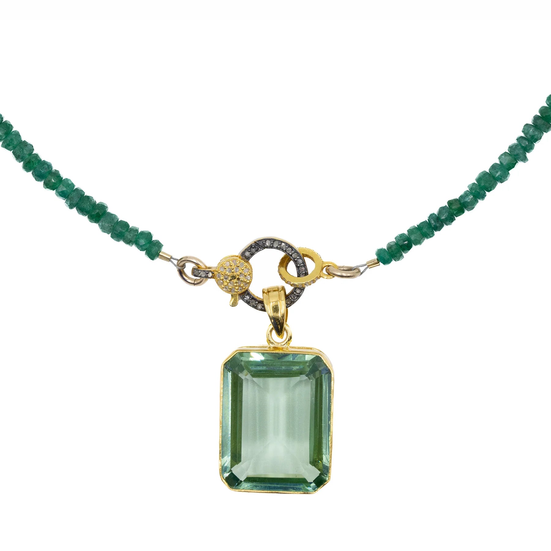 Shop our Emerald Necklace with diamond closure. A classic semi-precious gemstone piece, perfect for timeless elegance, gifting, and special occasions.