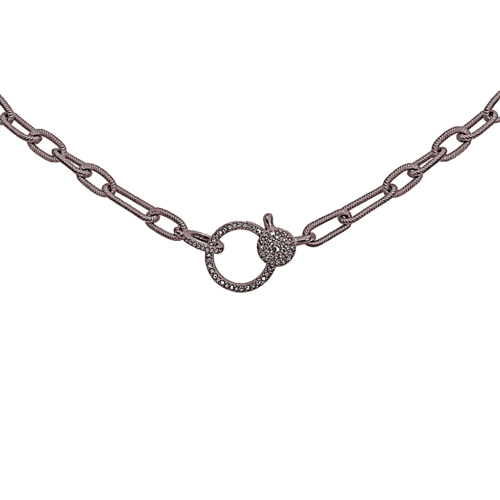 Etched silver oxidized necklace with diamond closure, sleek minimalist design, elegant luxury jewelry accessory
