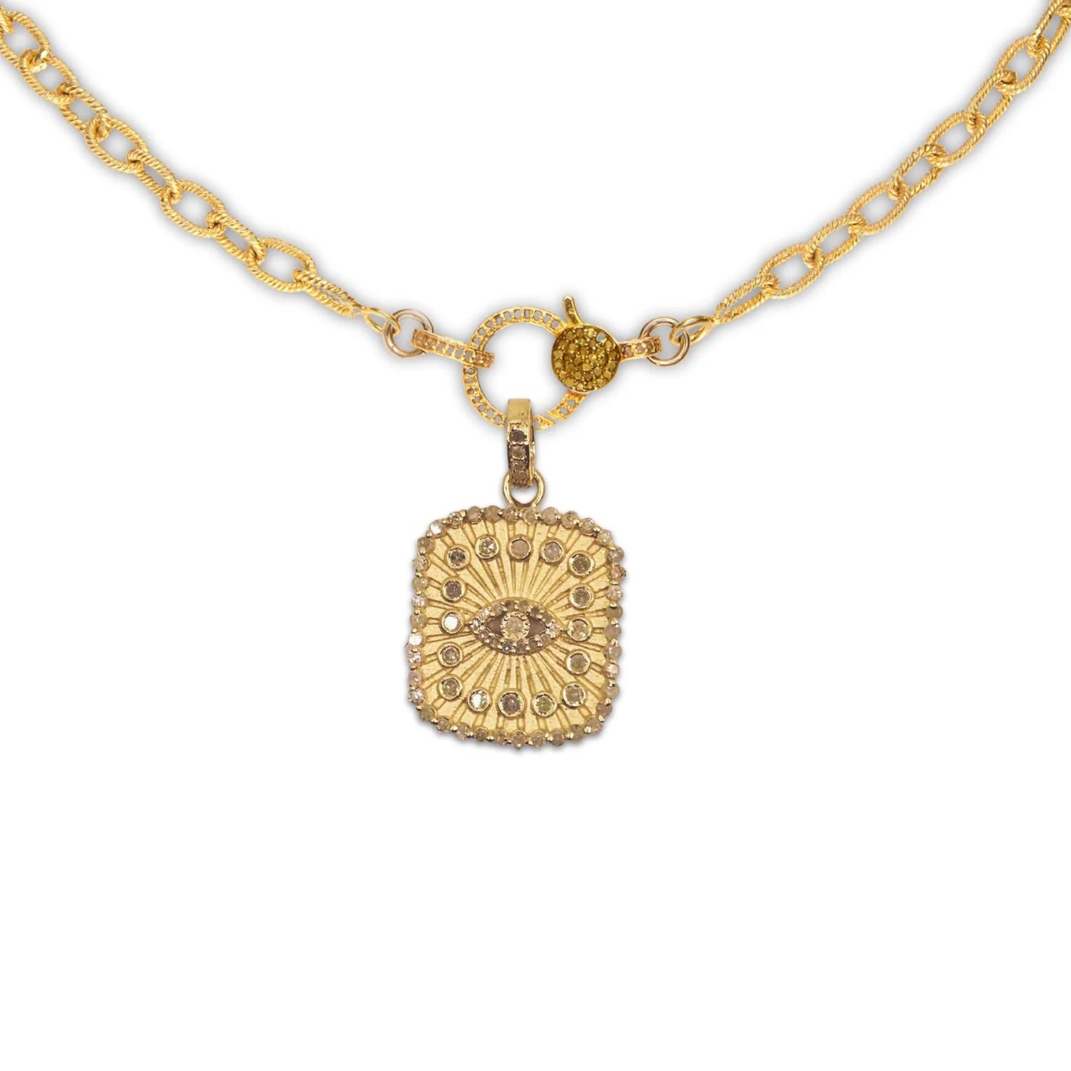 Square evil eye charm – modern protective pendant featuring clean lines and symbolic detailing