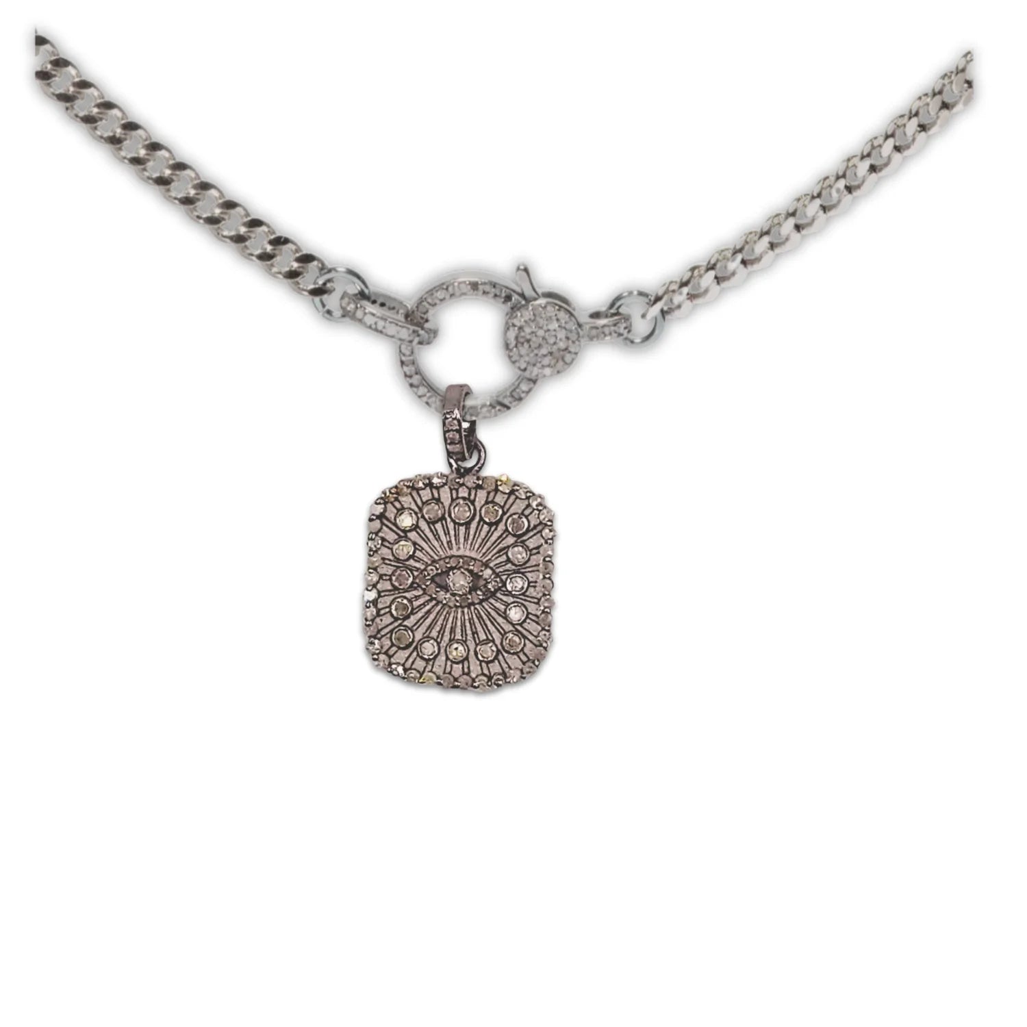 Square evil eye charm – modern protective pendant featuring clean lines and symbolic detailing

