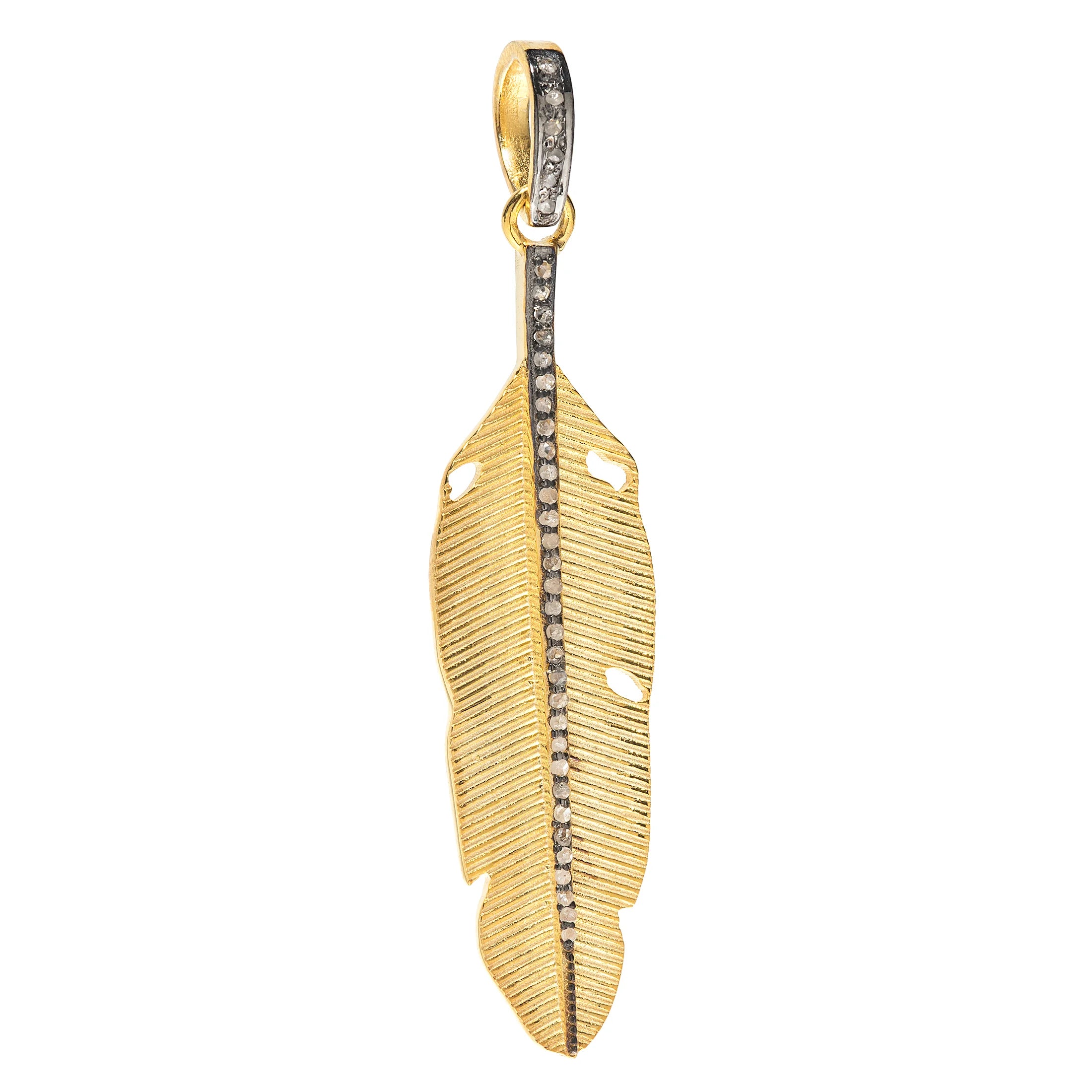 Large feather charm in mixed metal with 18kt gold and sterling silver detailing, featuring a graceful, textured design