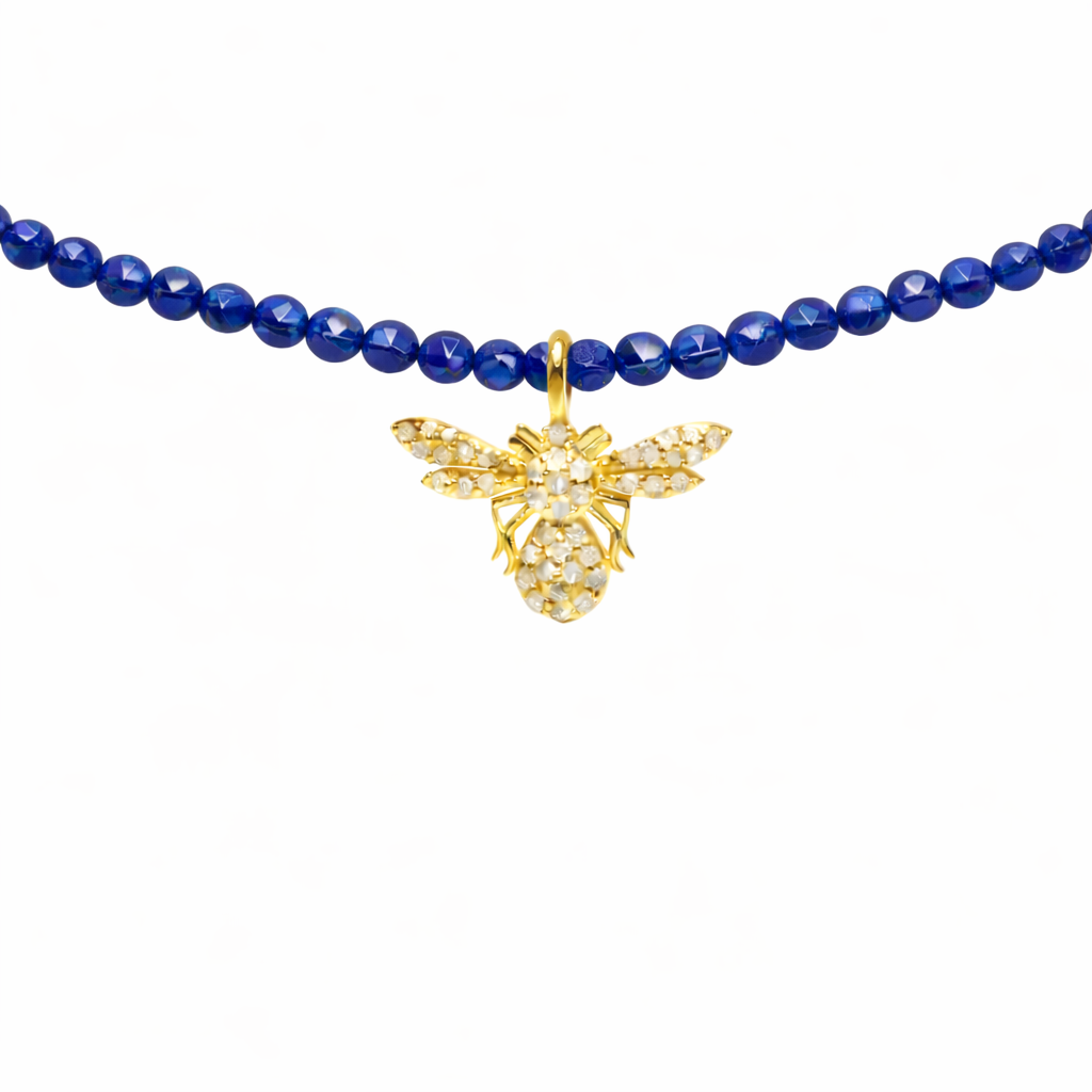Semi Precious Necklace with Diamond Bee