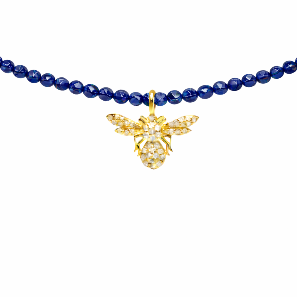 Semi Precious Necklace with Diamond Bee