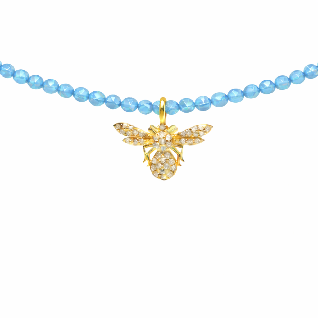 Semi Precious Necklace with Diamond Bee