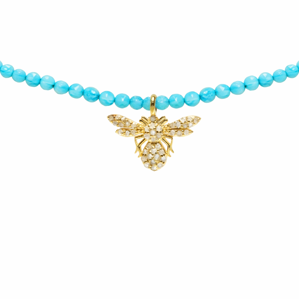 Semi Precious Necklace with Diamond Bee