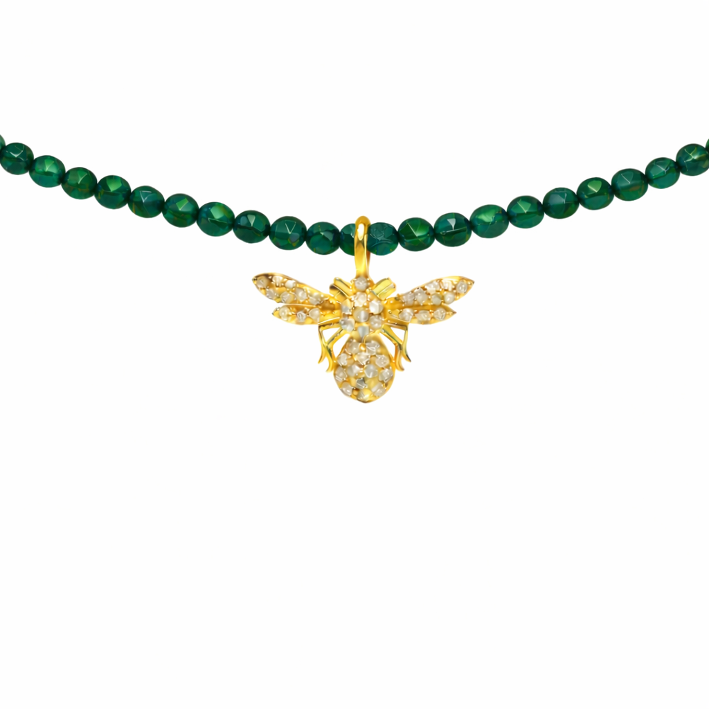 Semi Precious Necklace with Diamond Bee