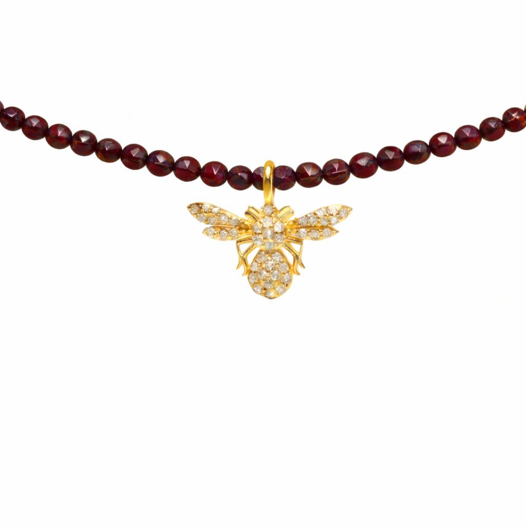 Semi Precious Necklace with Diamond Bee