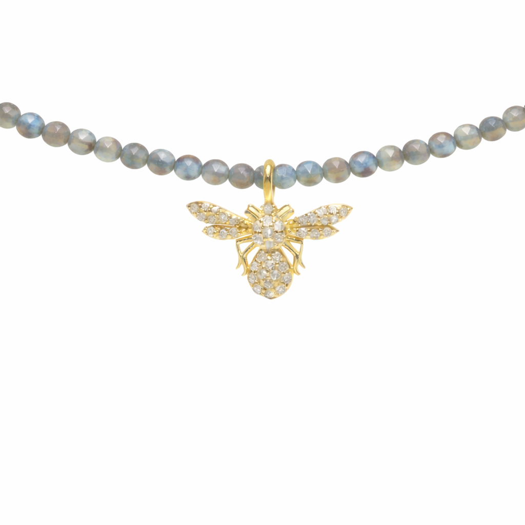 Semi Precious Necklace with Diamond Bee