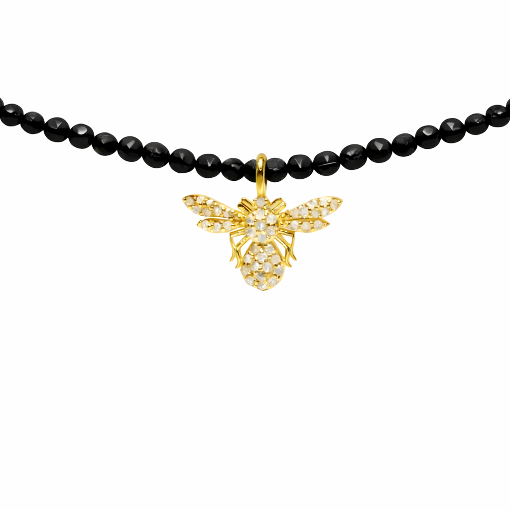 Semi Precious Necklace with Diamond Bee