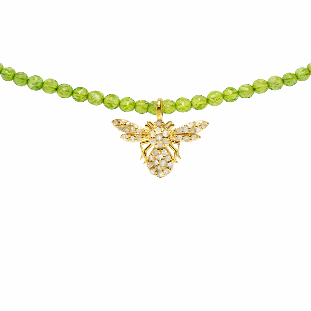 Semi Precious Necklace with Diamond Bee