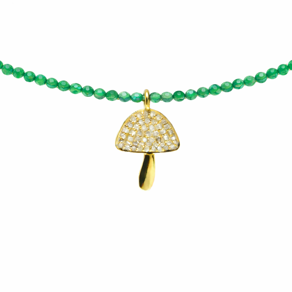 Semi Precious Necklace with Diamond Mushroom