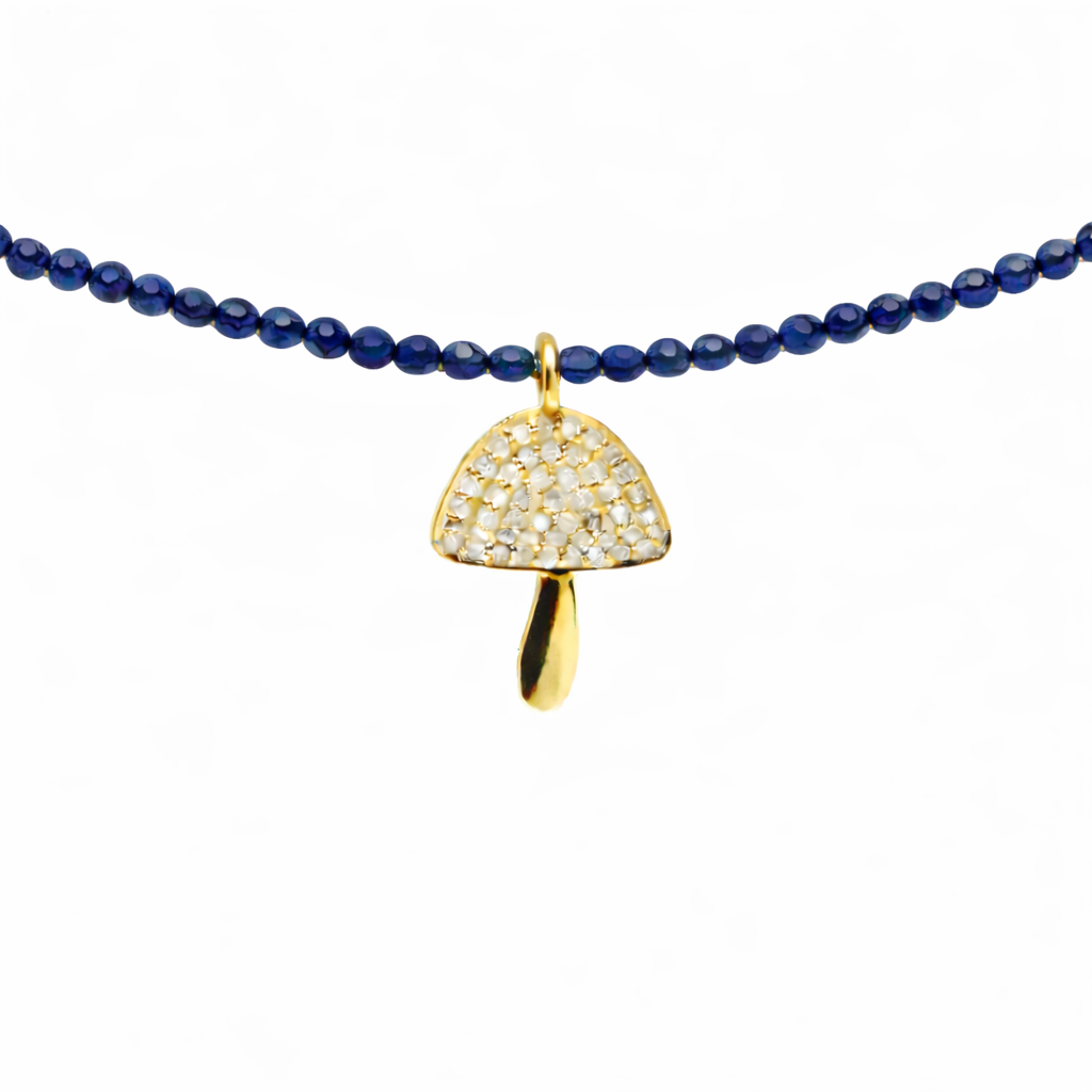 Semi Precious Necklace with Diamond Mushroom