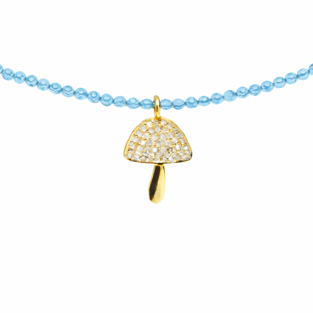 Semi Precious Necklace with Diamond Mushroom