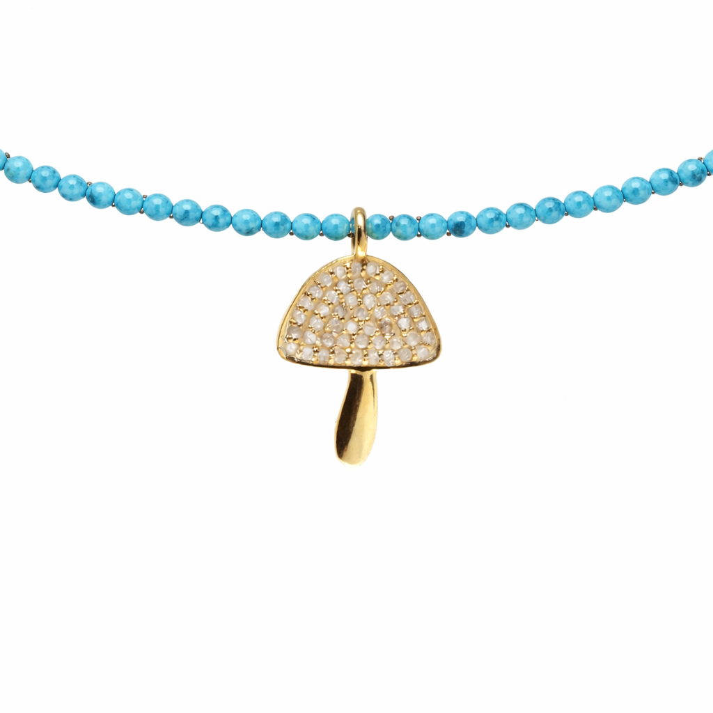 Semi Precious Necklace with Diamond Mushroom