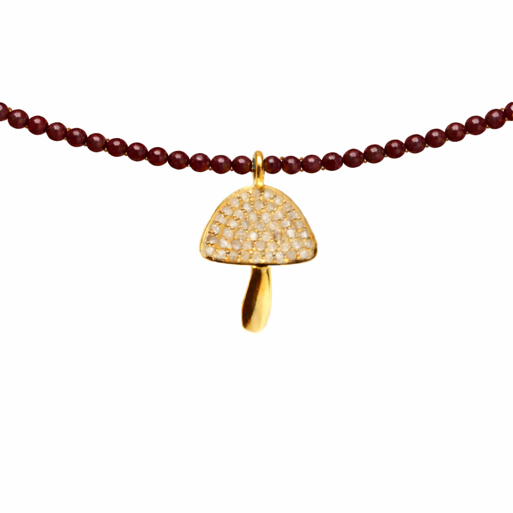 Semi Precious Necklace with Diamond Mushroom