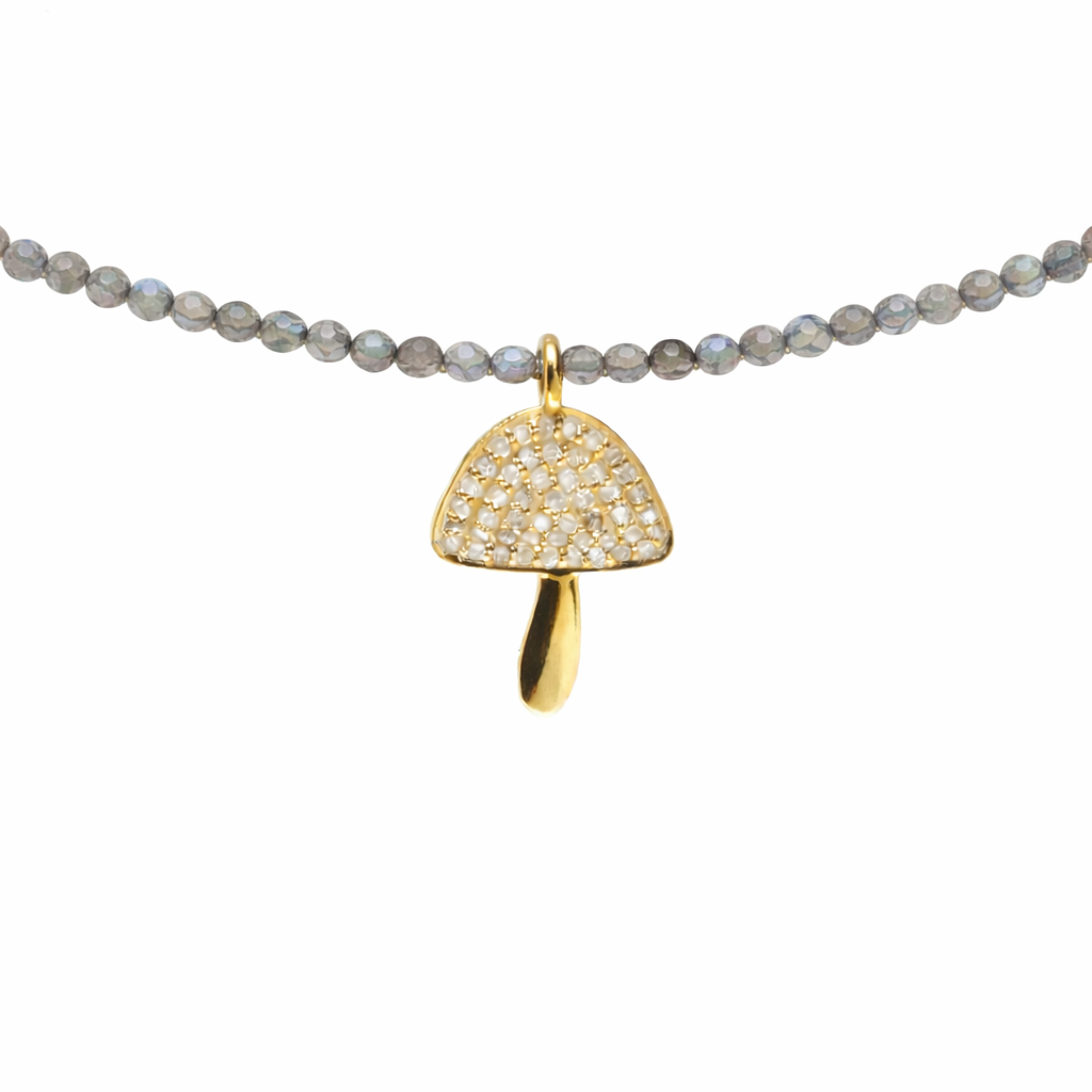 Semi Precious Necklace with Diamond Mushroom