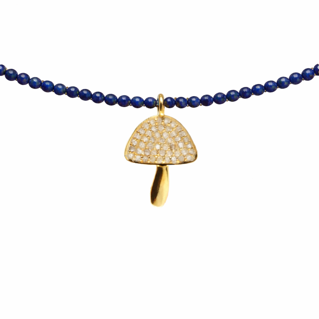 Semi Precious Necklace with Diamond Mushroom