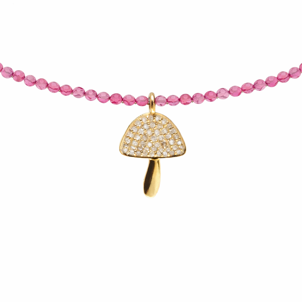 Semi Precious Necklace with Diamond Mushroom