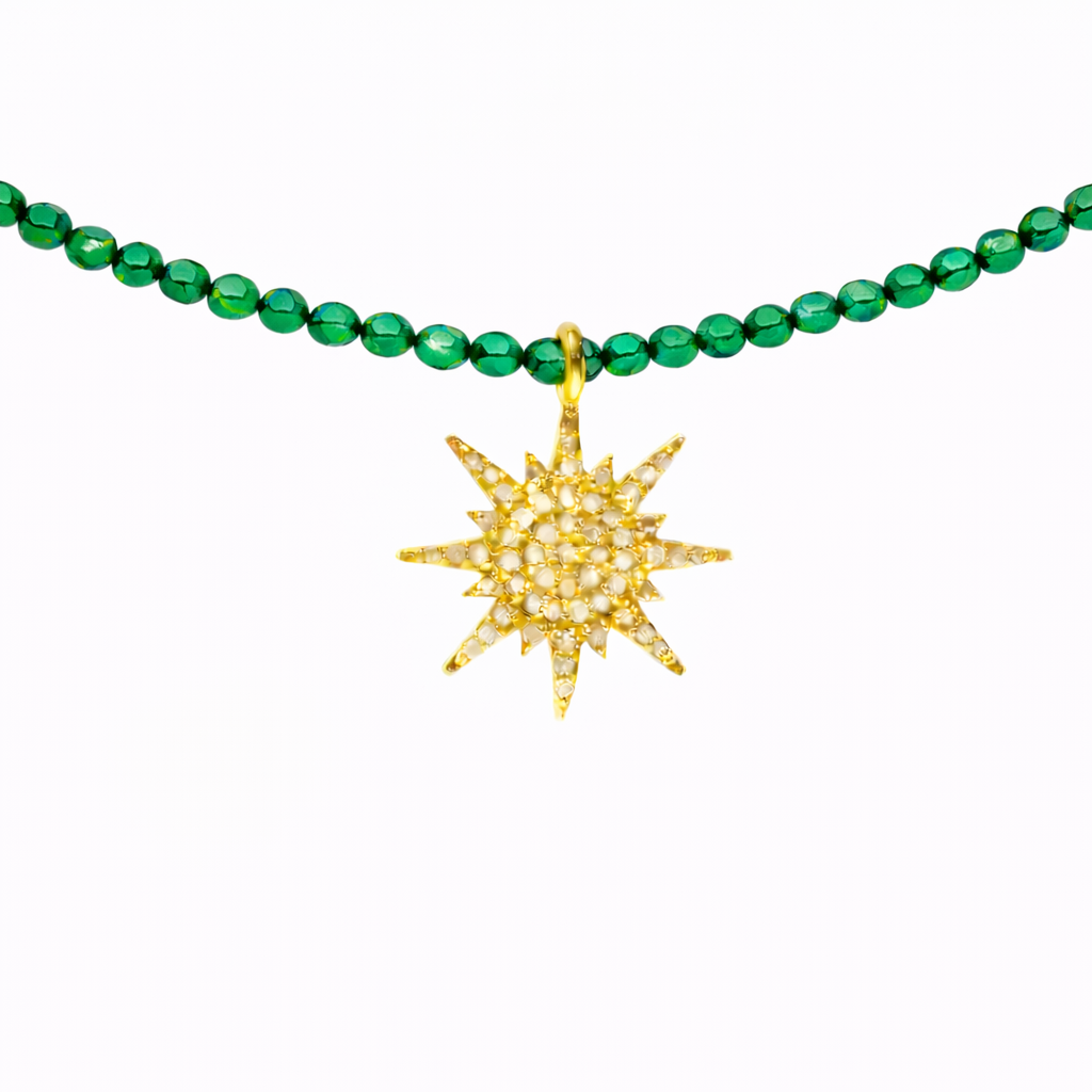 Semi Precious Necklace with Diamond Sunburst
