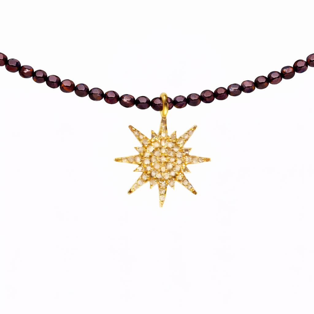 Semi Precious Necklace with Diamond Sunburst