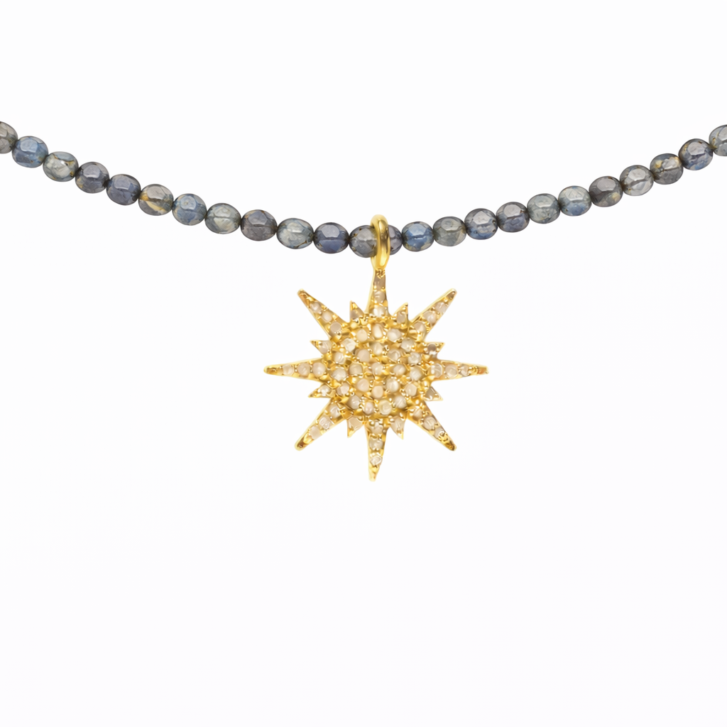 Semi Precious Necklace with Diamond Sunburst