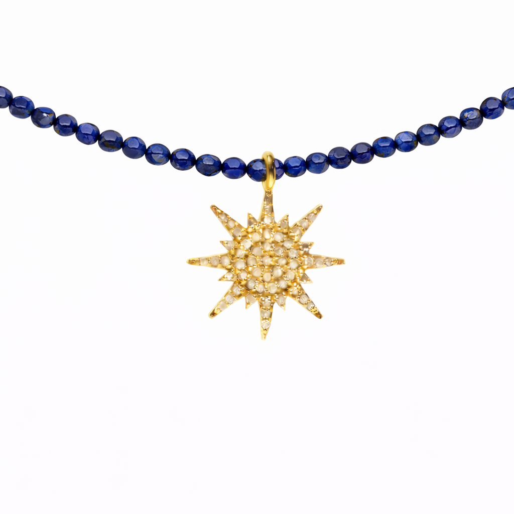 Semi Precious Necklace with Diamond Sunburst