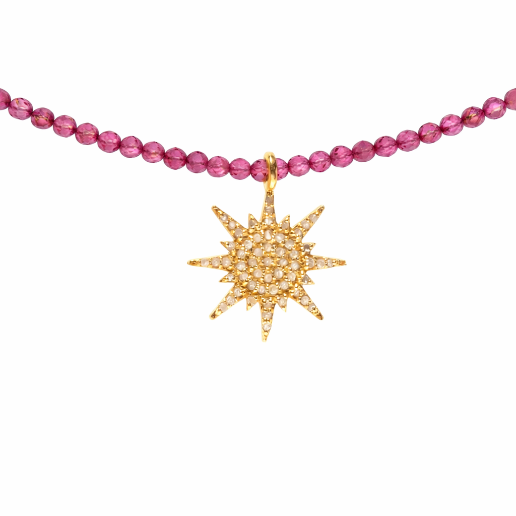 Semi Precious Necklace with Diamond Sunburst