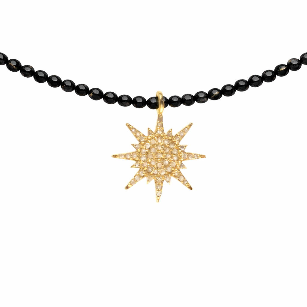 Semi Precious Necklace with Diamond Sunburst