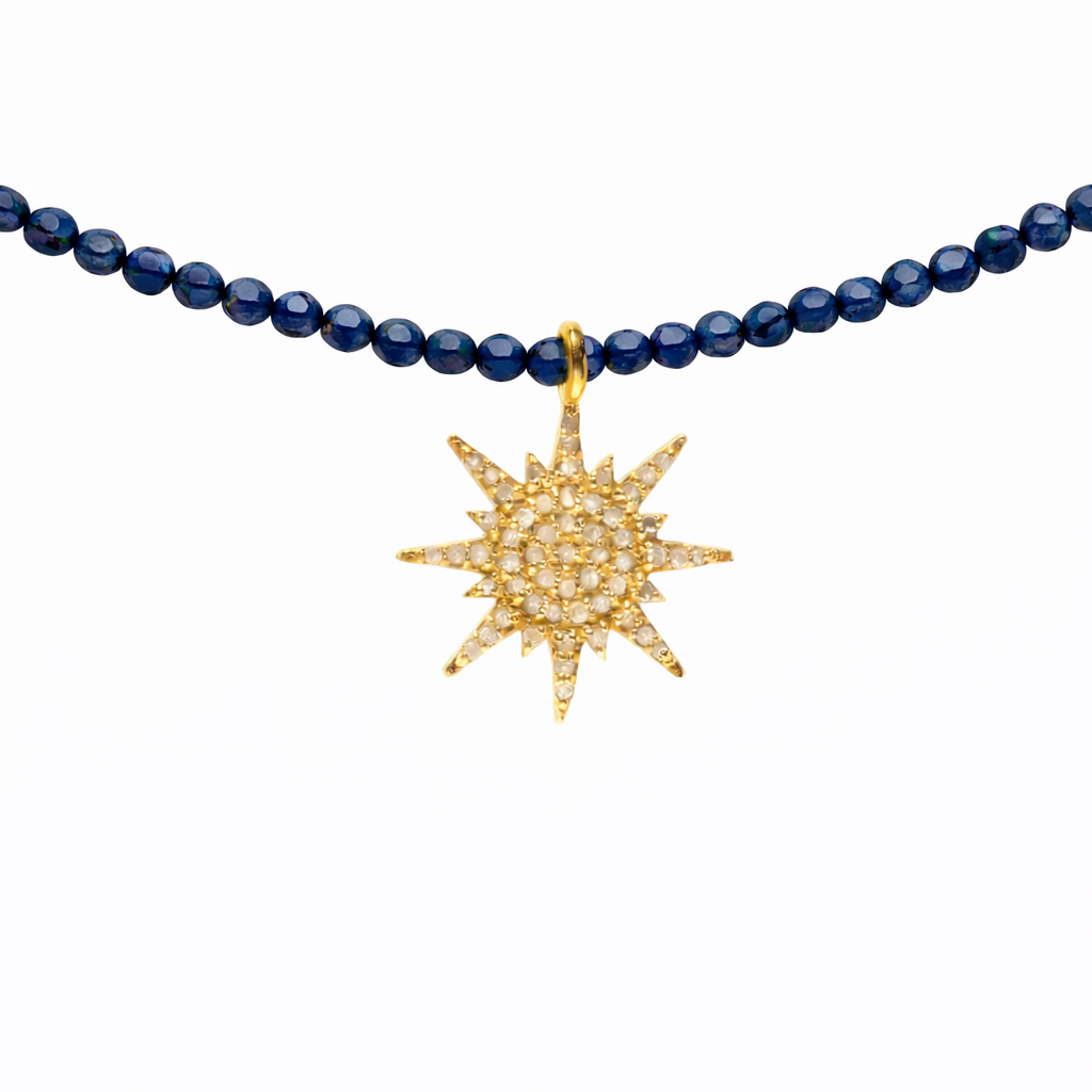 Semi Precious Necklace with Diamond Sunburst