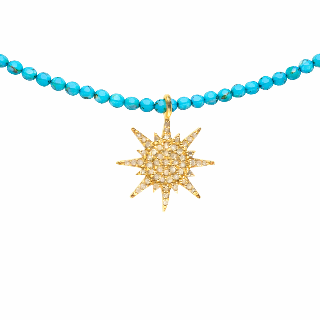Semi Precious Necklace with Diamond Sunburst