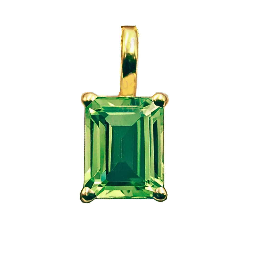 Green Amethyst Gold Emerald Cut Charm – Elegant Gemstone Jewelry Pendant