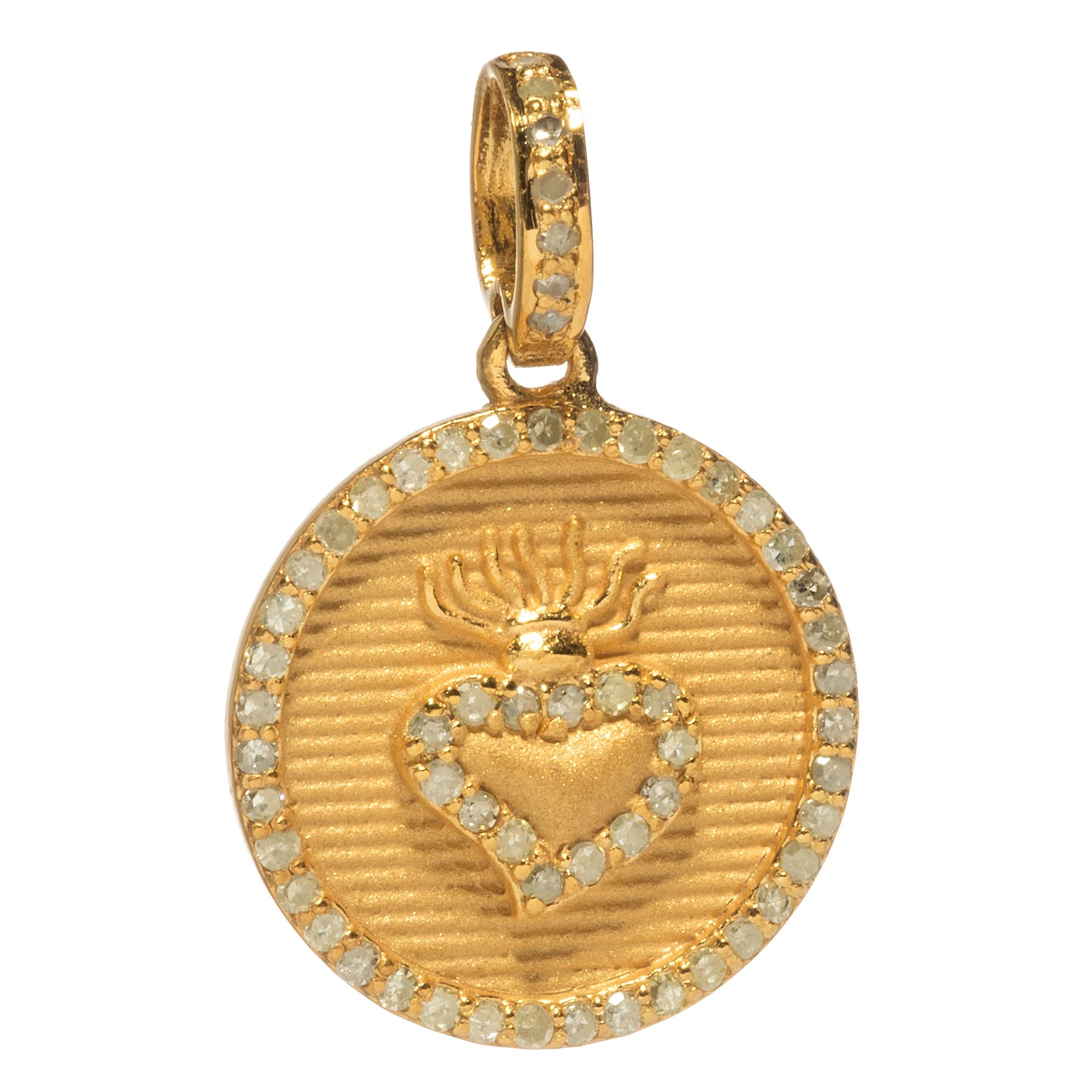 Flaming heart pendant with diamonds, bold romantic jewelry symbolizing passion and elegance
