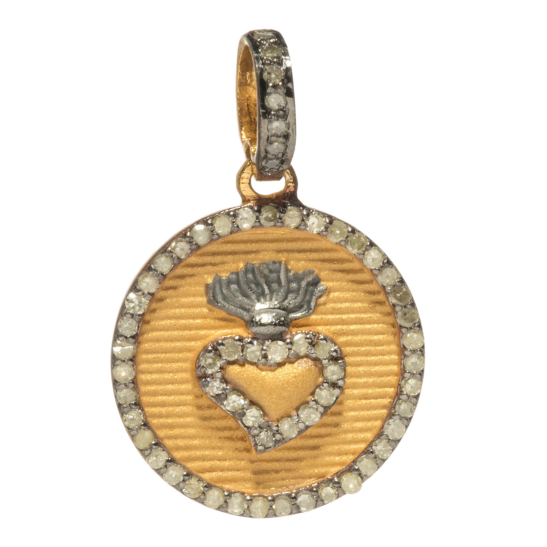 Flaming heart pendant with diamonds, bold romantic jewelry symbolizing passion and elegance