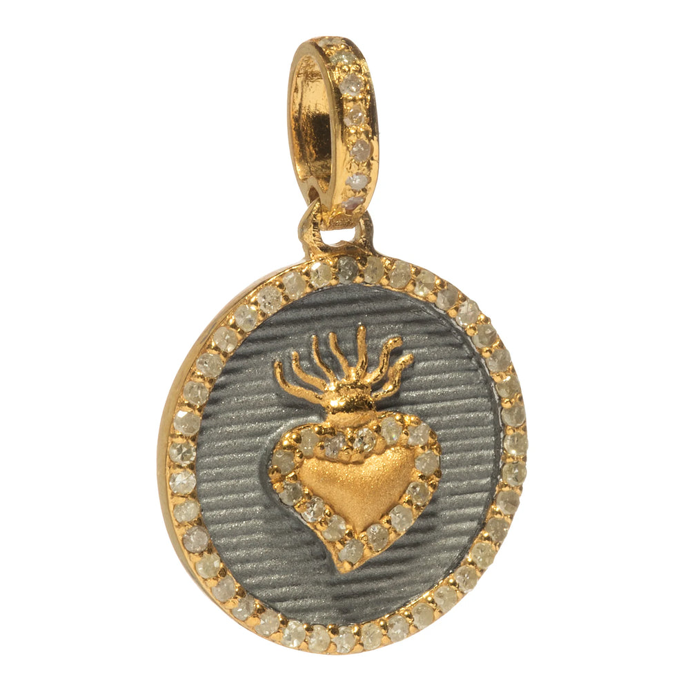 Flaming heart pendant with diamonds, bold romantic jewelry symbolizing passion and elegance