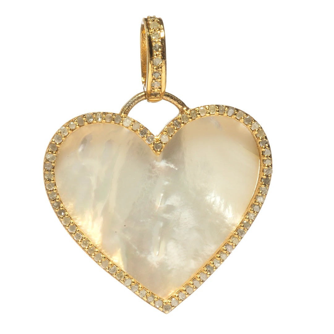 Heart-shaped charm with mother of pearl inlay and 18kt gold-plated sterling silver