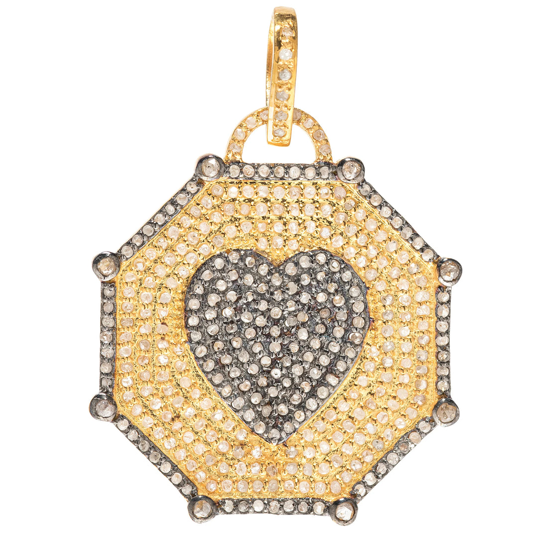 Mixed metal octagon heart charm with 18kt gold plating and sterling silver detailing