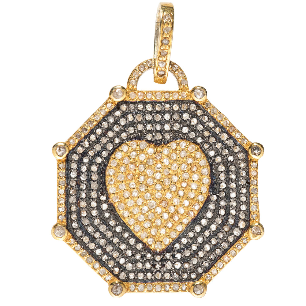 Mixed metal octagon heart charm with 18kt gold plating and sterling silver detailing