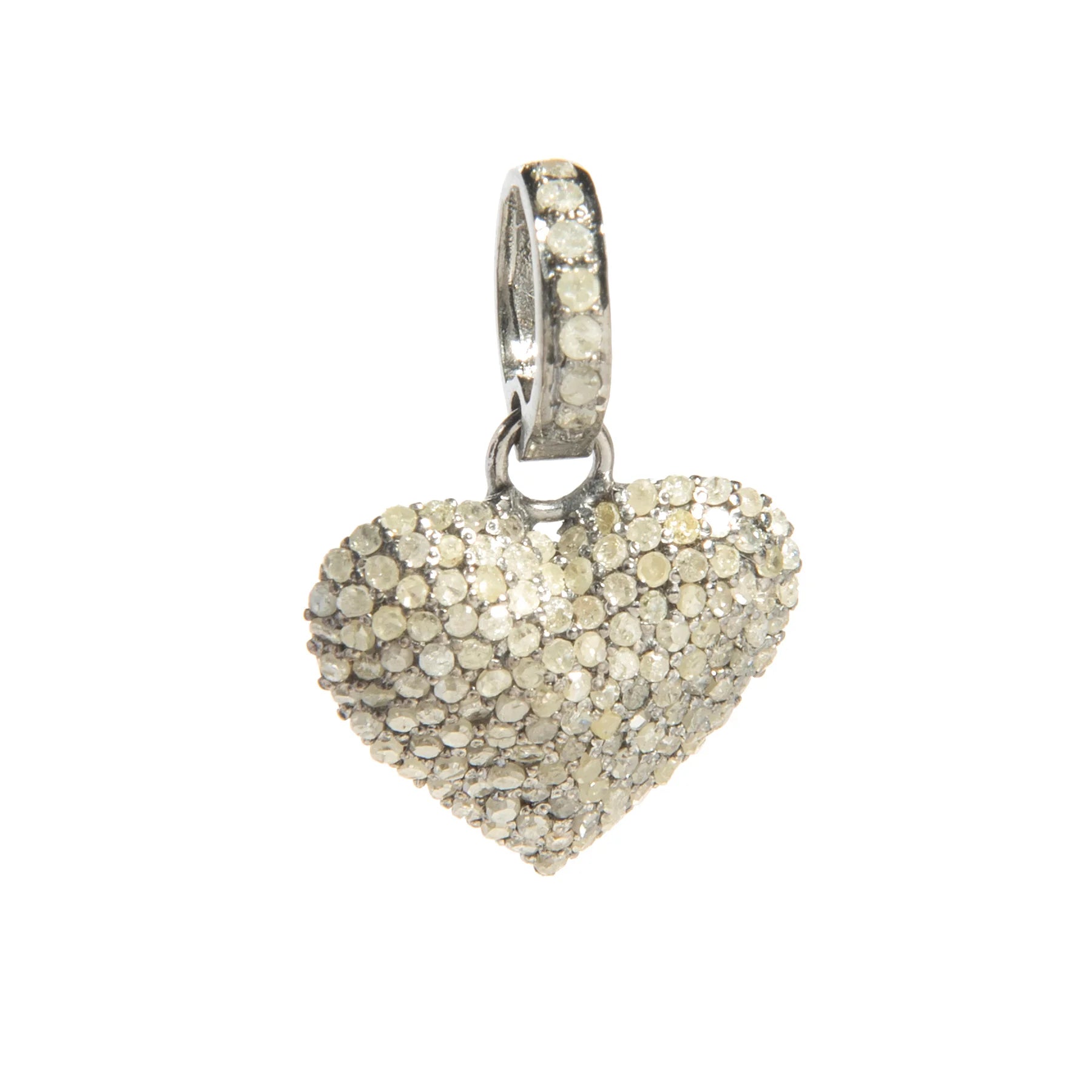 Puffy heart charm encrusted with diamonds – elegant pendant featuring full pavé sparkle and timeless romance

