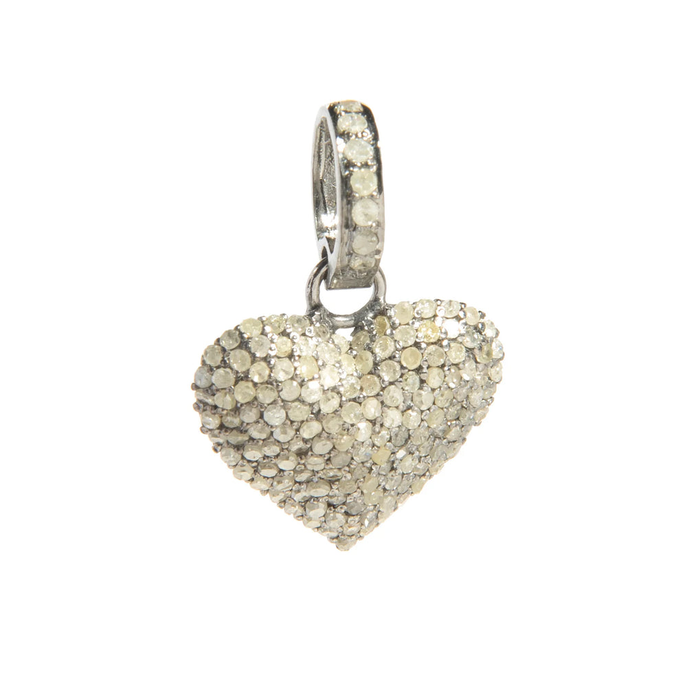 Puffy heart charm encrusted with diamonds – elegant pendant featuring full pavé sparkle and timeless romance

