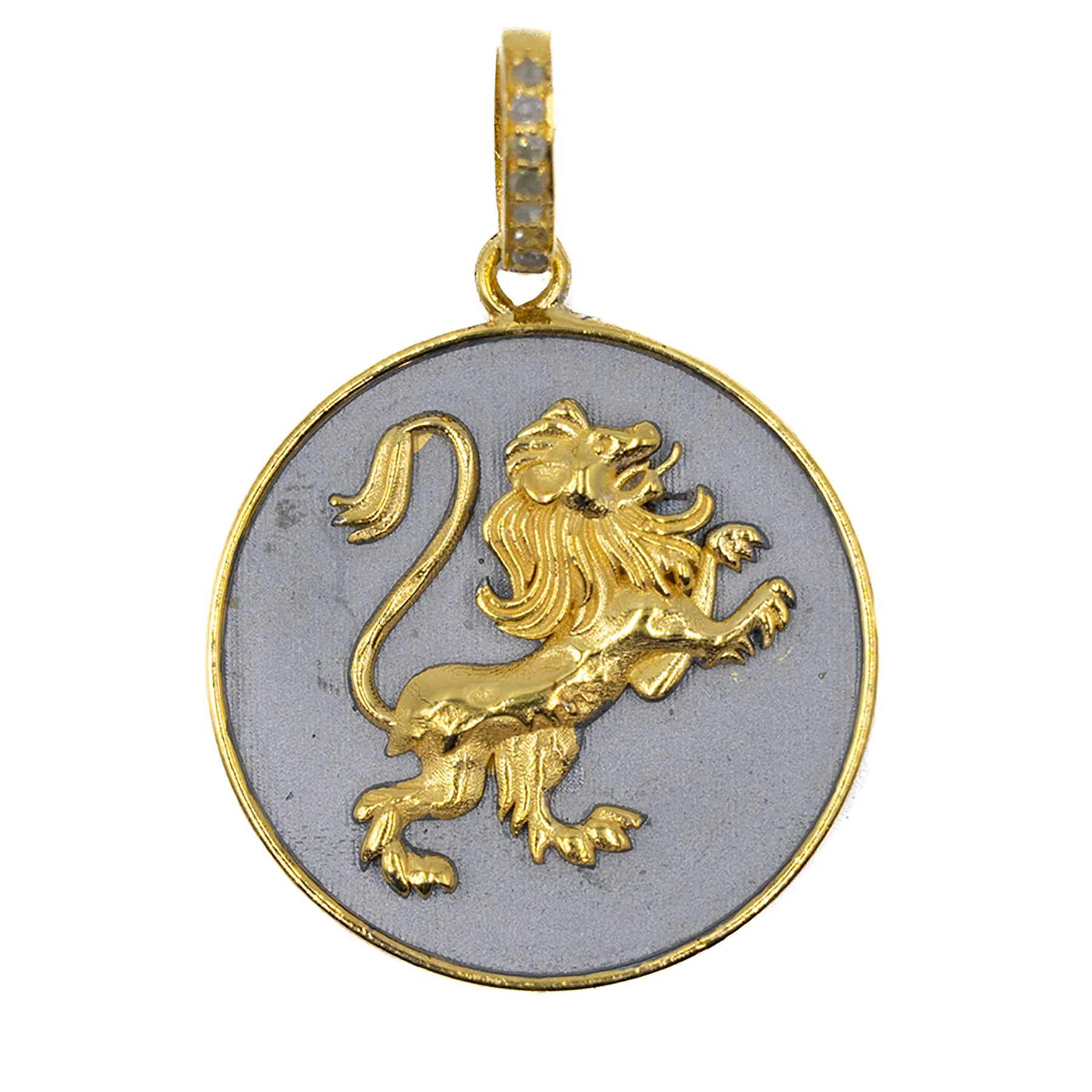 Lion pendant with diamonds, bold statement jewelry symbolizing strength and courage