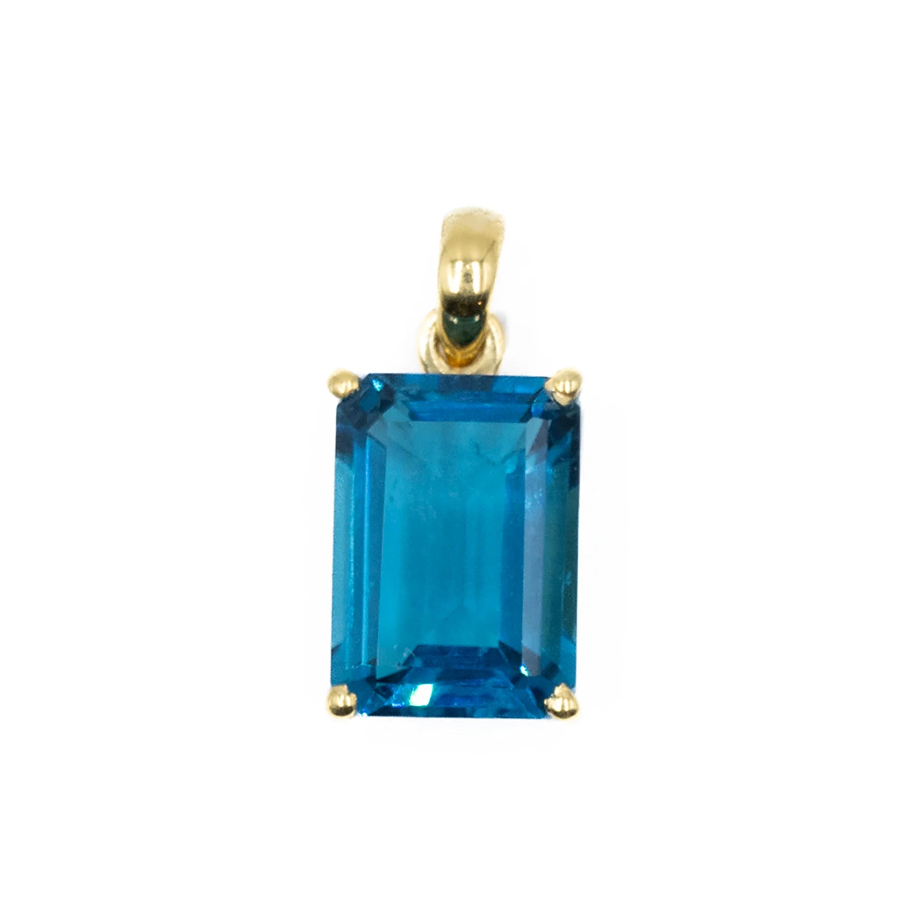 Emerald cut London blue topaz charm – rich blue gemstone pendant with elegant rectangular cut and timeless appeal