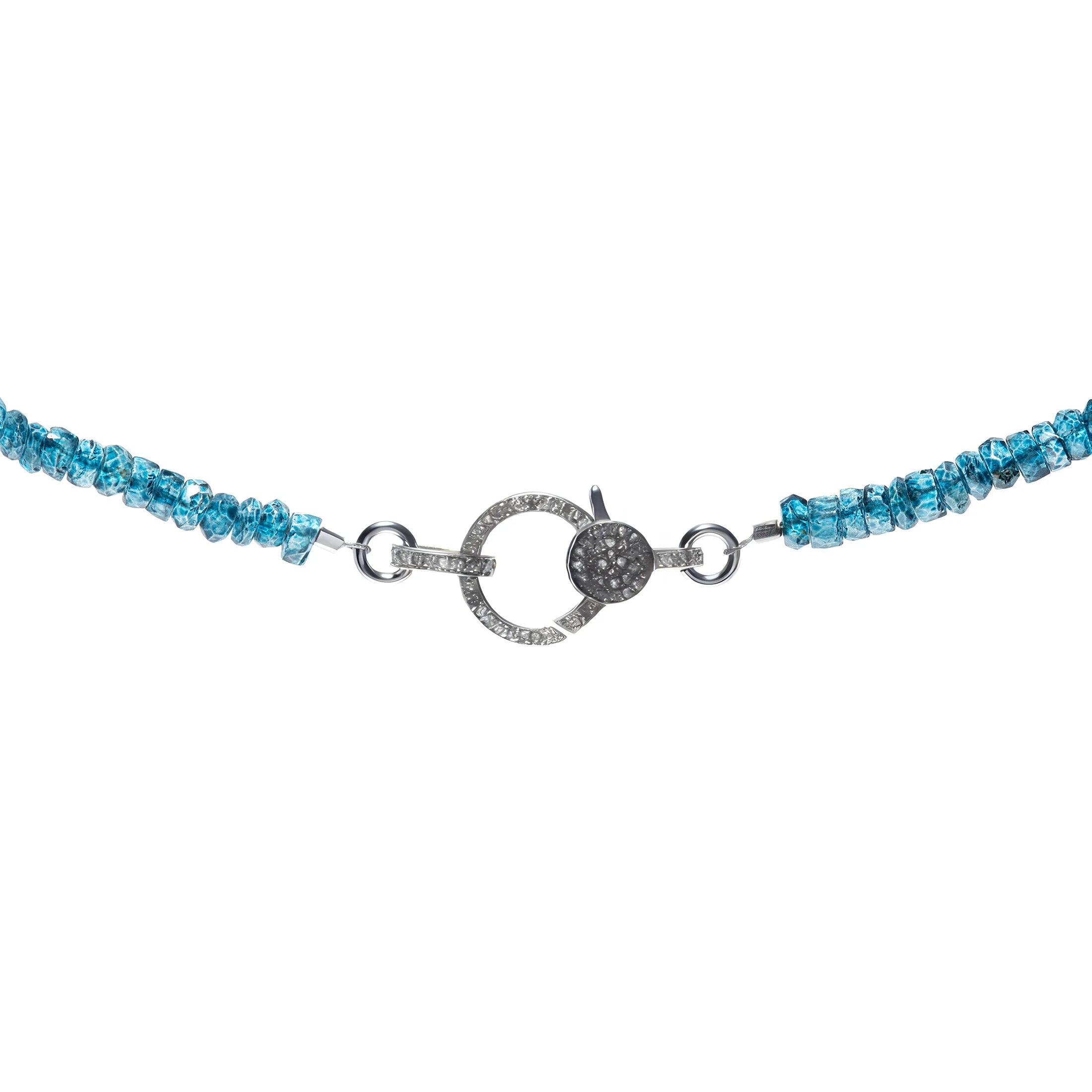 London Blue Topaz necklace with diamond closure, luxury gemstone jewelry for timeless elegance