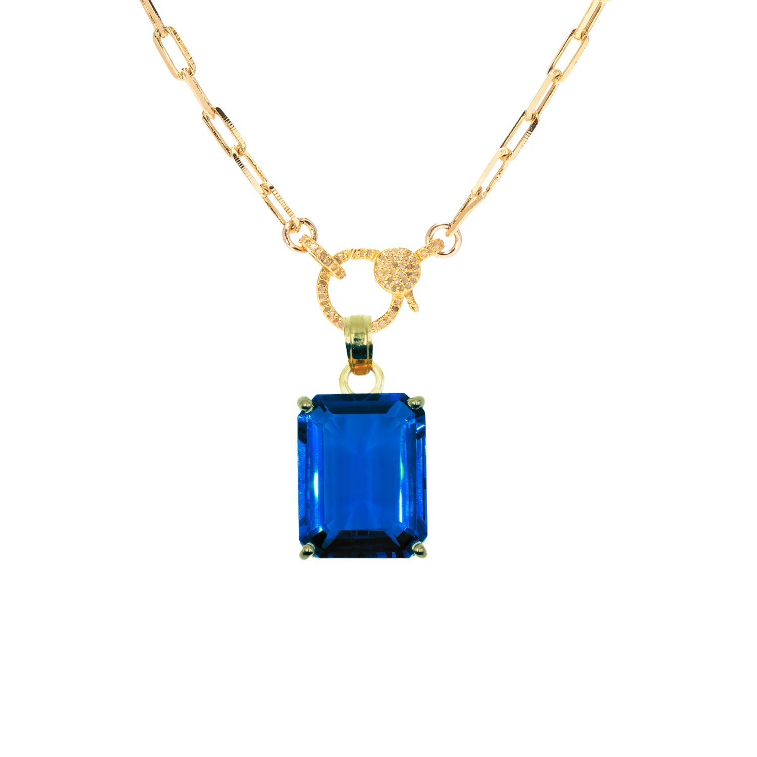 Extra-large London blue topaz pendant in 18kt gold-plated sterling silver featuring a deep, richly hued gemstone