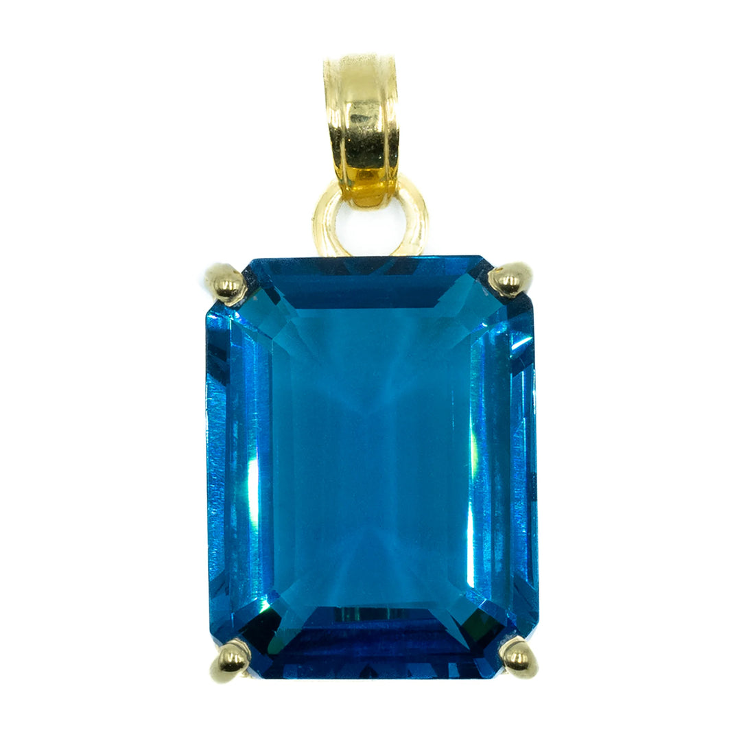 Extra-large London blue topaz pendant in 18kt gold-plated sterling silver featuring a deep, richly hued gemstone