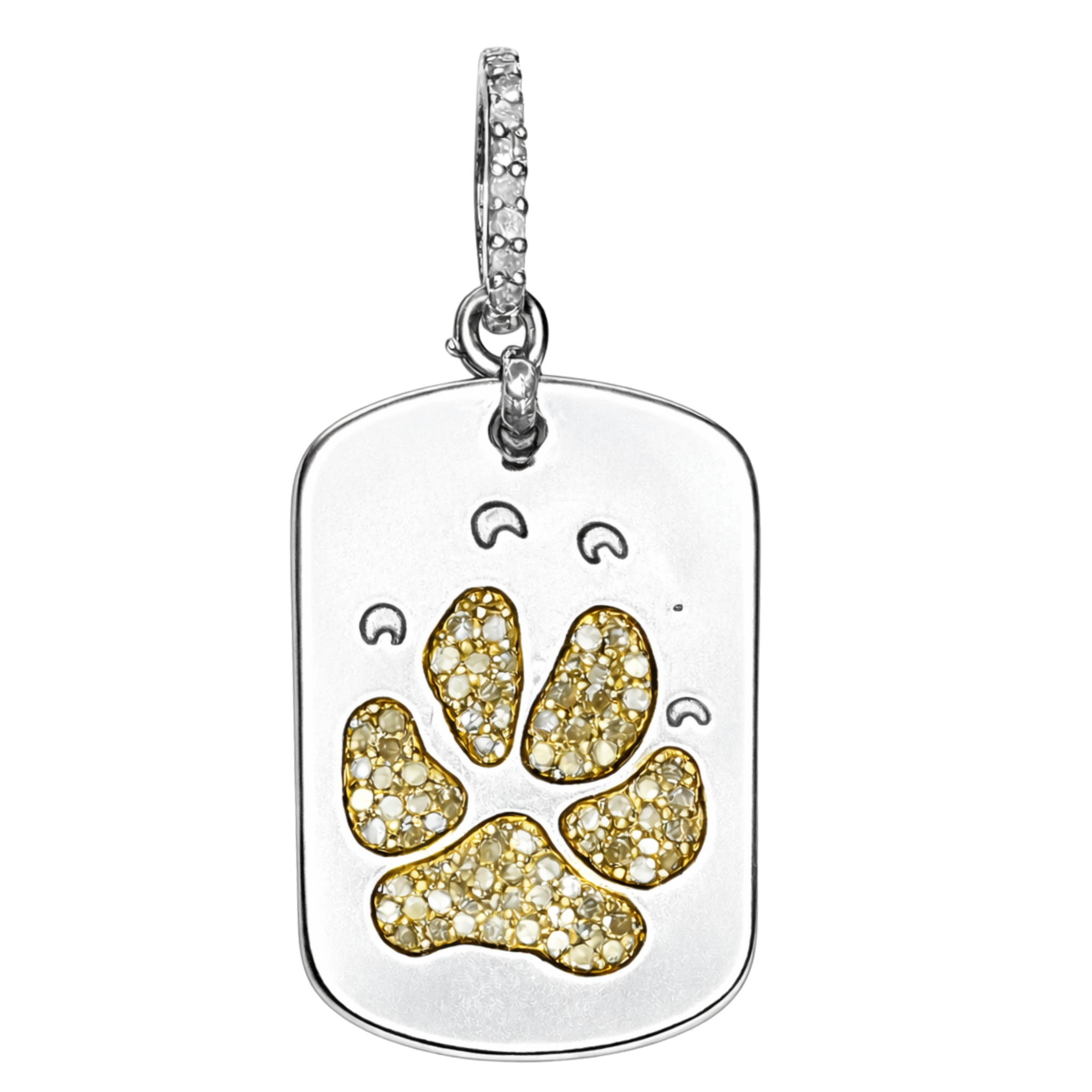 Mixed Metal Diamond Paw Tag