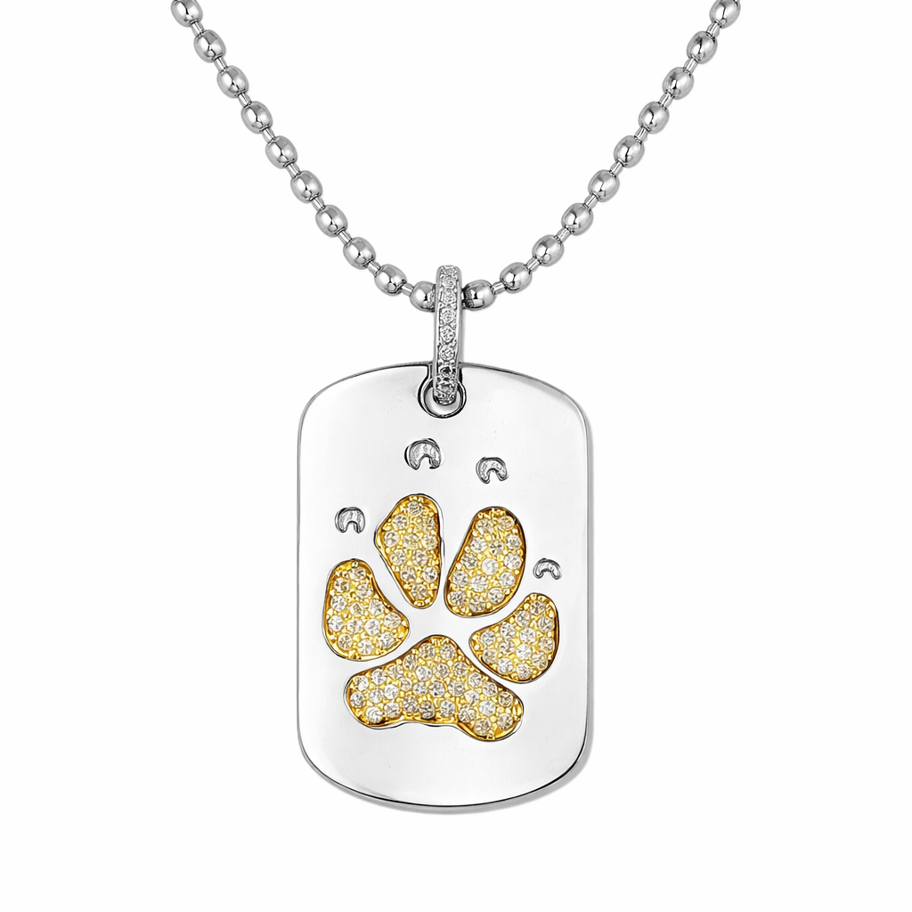 Mixed Metal Diamond Paw Tag