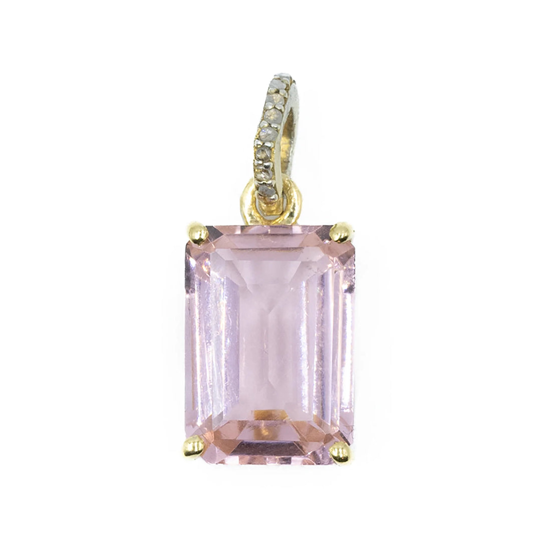 Emerald cut morganite charm – delicate pink gemstone pendant with classic rectangular cut and refined sparkle