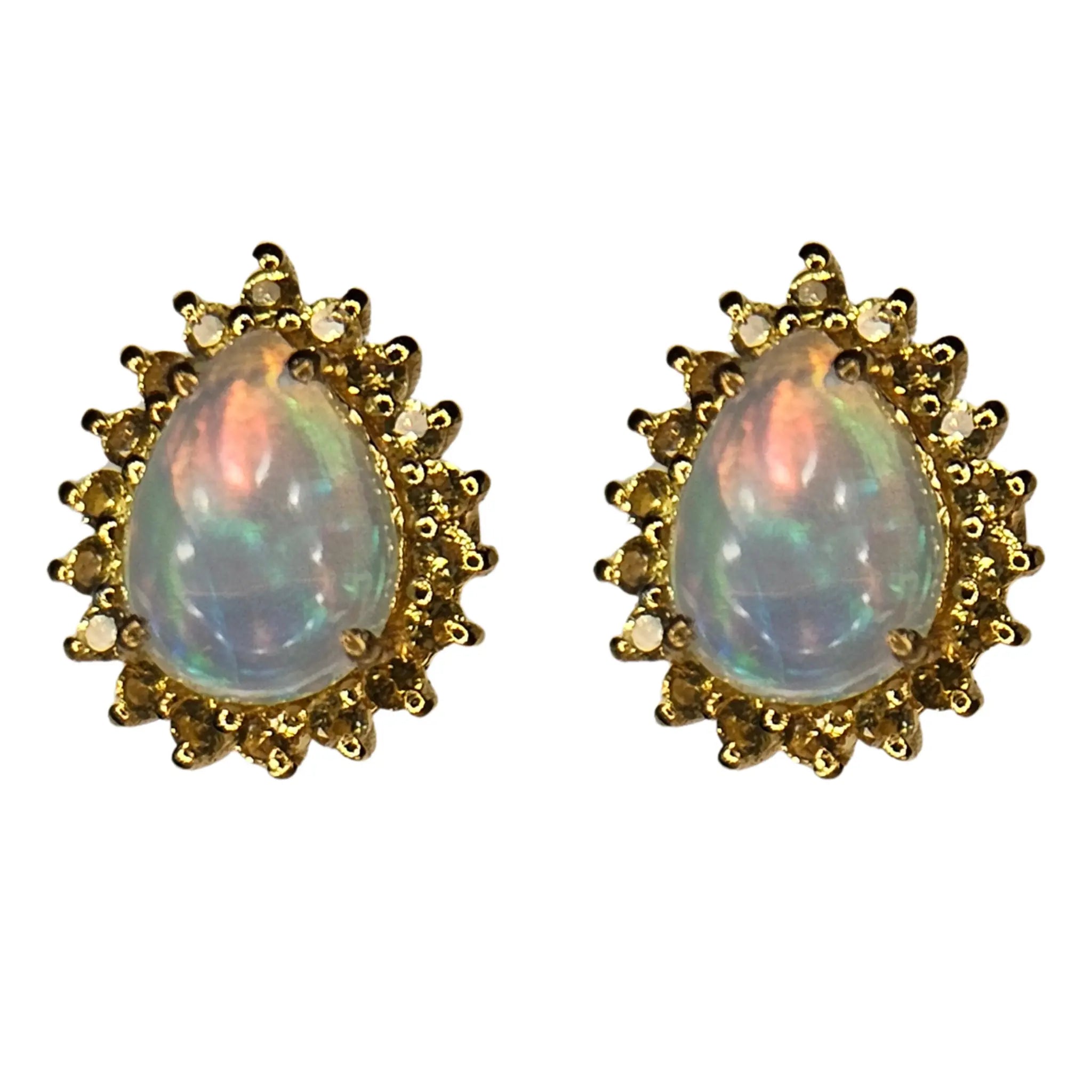 Opal Drop Gold Yellow Sapphire Post Earrings