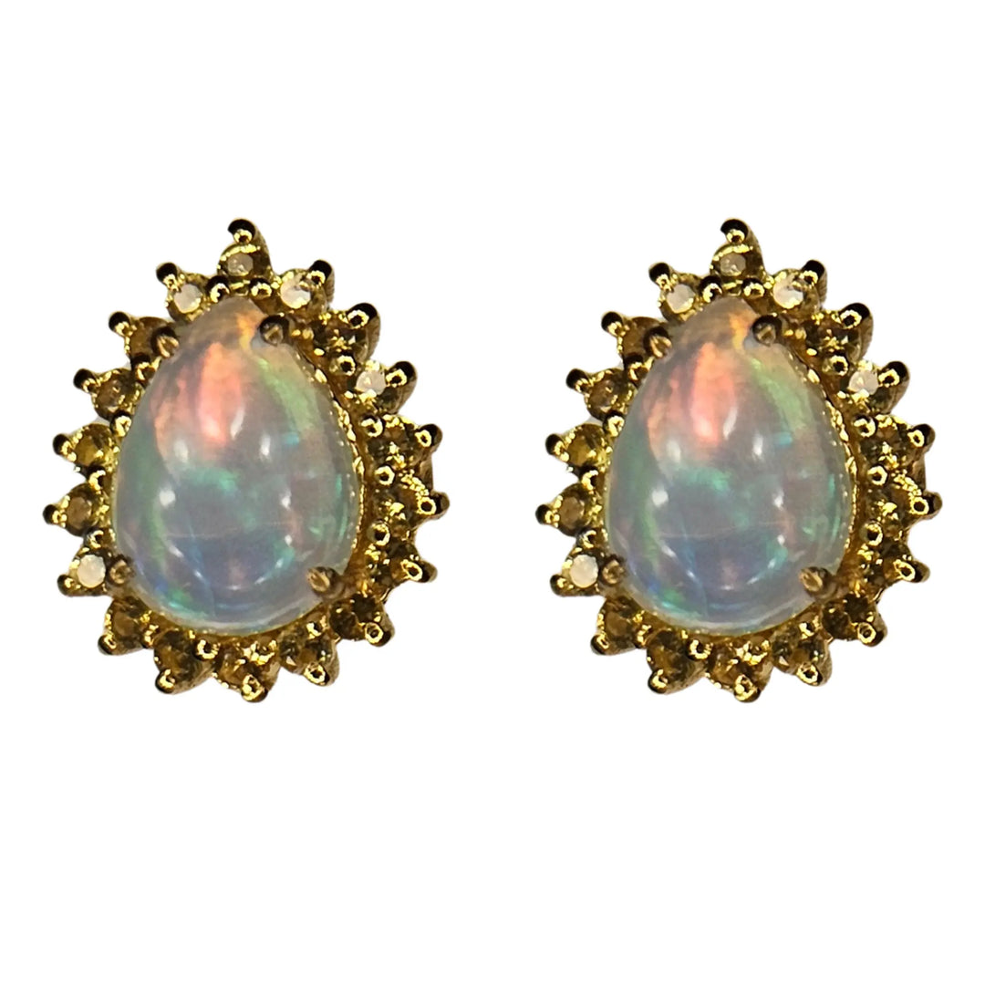 Opal Drop Gold Yellow Sapphire Post Earrings